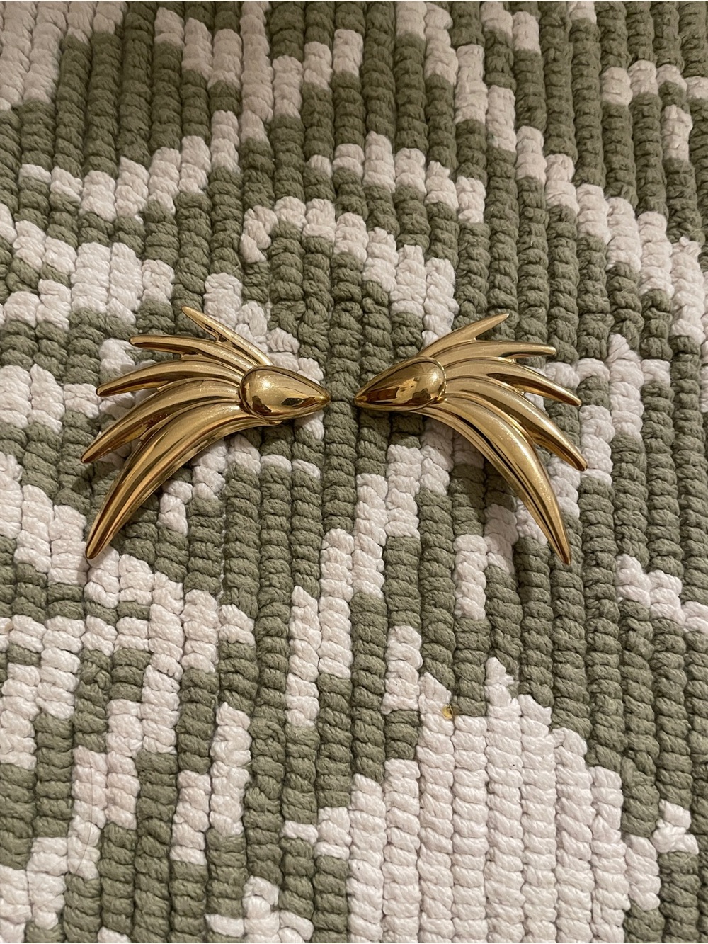 Vintage Givenchy Gold Tone Angel Wing Feather Style Pierced Earrings